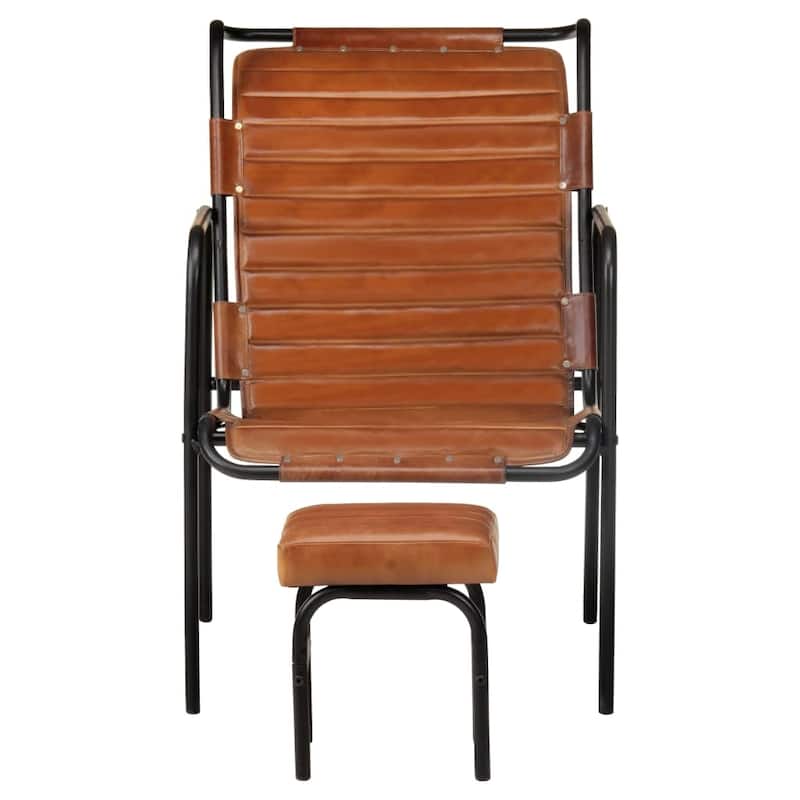 vidaXL Relaxing Armchair with a Footrest Brown Real Leather - 21.3" x 28" x 31.5"