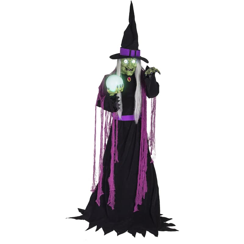 Haunted Hill Farm 6-Ft. Tall Motion-Activated Fortune Teller Witch, Premium Talking Halloween Animatronic, Plug-In