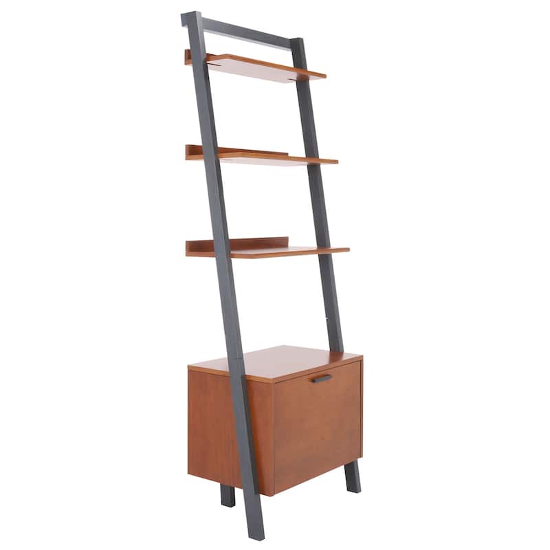 SAFAVIEH Ilianka Natural/Charcoal 3-Shelf 1 Door Etagere - 25" W x 15.4" L x 72" H - 25Wx15Dx72H