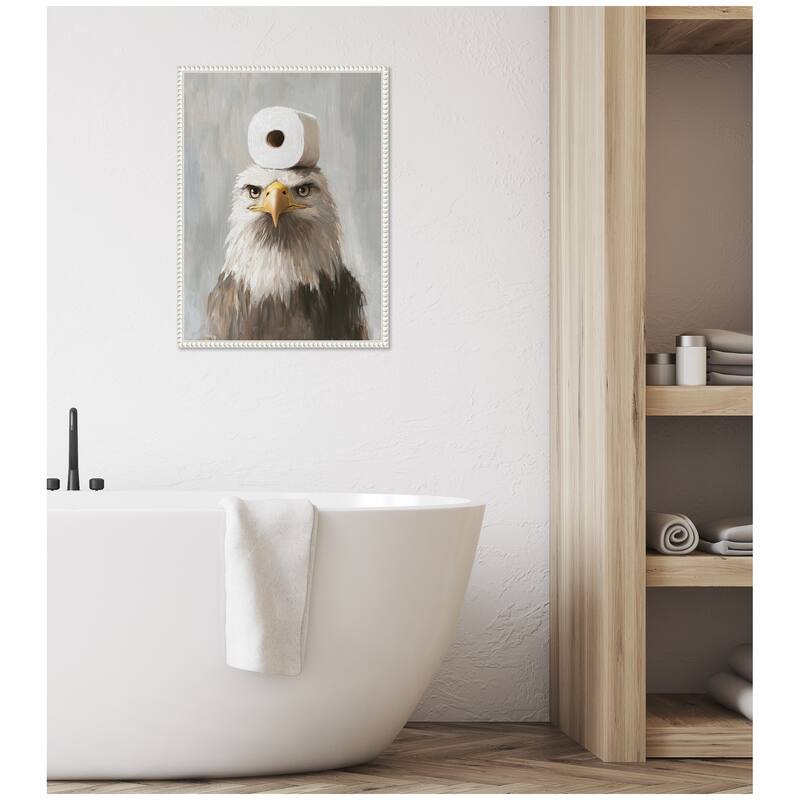 Kate and Laurel Sylvie Toilet Paper Roll on Bald Eagles Head Bathroom Art Framed Canvas by The Creative Bunch Studio