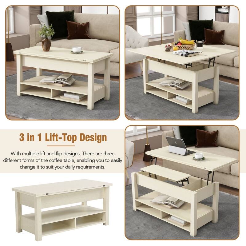 Living Room Wood Coffee Table with Lift Top,Modern Cocktail Table with Storage Shelves