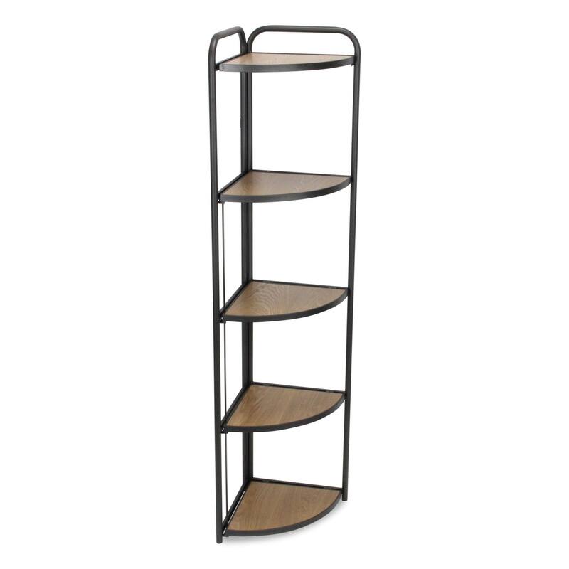 5 Tier Foldable Corner Shelf - 61.75" - Brown and Gray