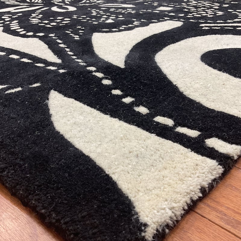 HERAT ORIENTAL Handmade Floral-Lace Graphic Wool Rug