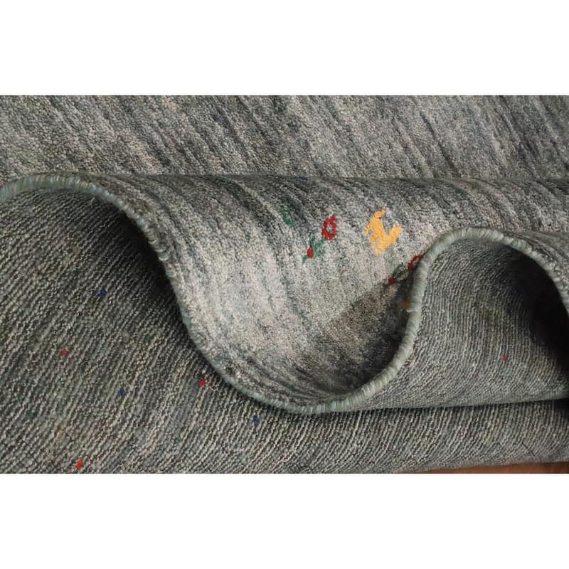 Hand Knotted Oriental Viscose Silk Carpet Tribal Animal Pictorial Greys & Charcoal Gabbeh Area Rug - 11' 9'' X 9' 10''