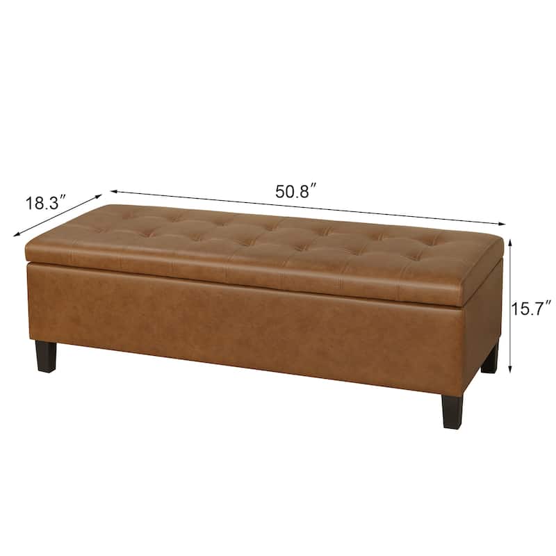 Adeco 50" Bonded Leather Storage Ottoman Bench