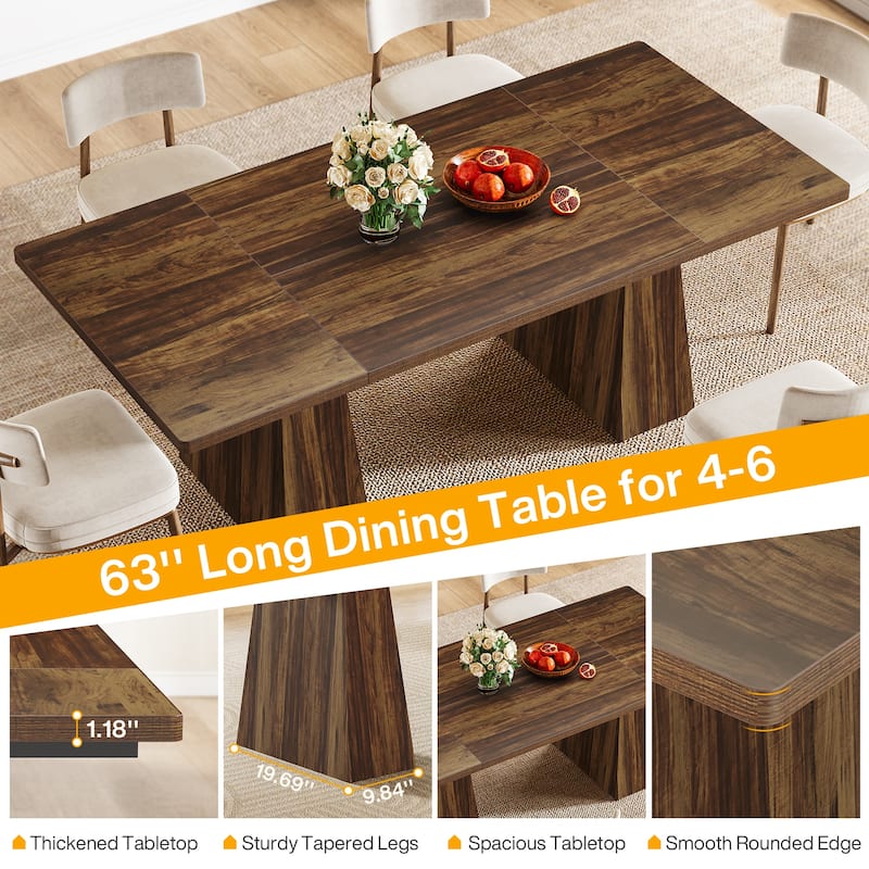 63-inch Rustic Wooden Dining Table for 4