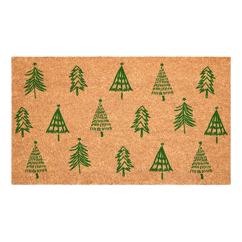 HomeRoots 17" X 29" Brown And Green Christmas Trees Outdoor Coir Door Mat - 17.00' X '29.00