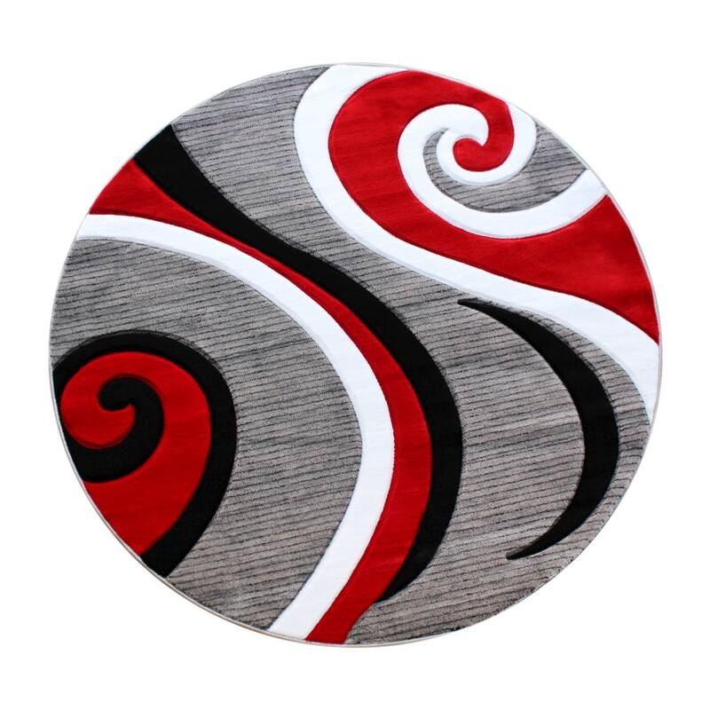 Modern High-Low Sculpted Swirl Design Abstract Area Rug - 4' x 4' - Red
