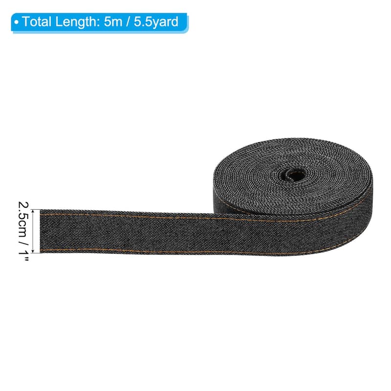 Denim Ribbon, 1 Roll 5.5 Yard Craft Strip - Black - 1"