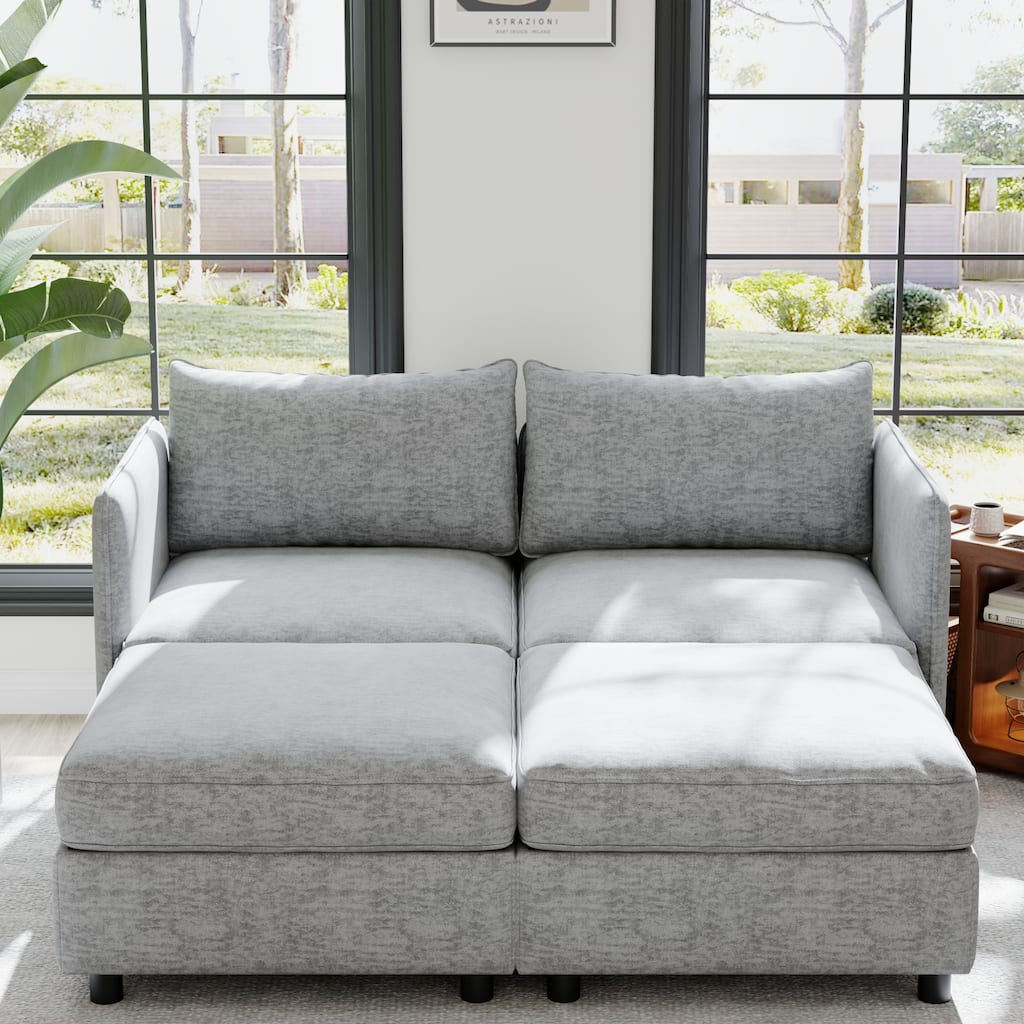Modular Sectional Sofa 2-Seater Sofa Couch with Ottoman, Living Room Lounge Sofa Loveseat with Storage
