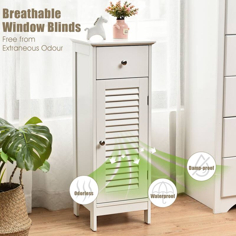 Gymax Bathroom Floor Storage Cabinet Side Wooden Organizer w/ Drawer & - See Details