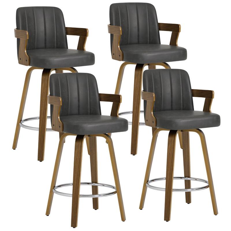 Upholstered Wood Swivel Counter Height Barstool with Arms - 37.8"H x 18.7"W x 19.29"D