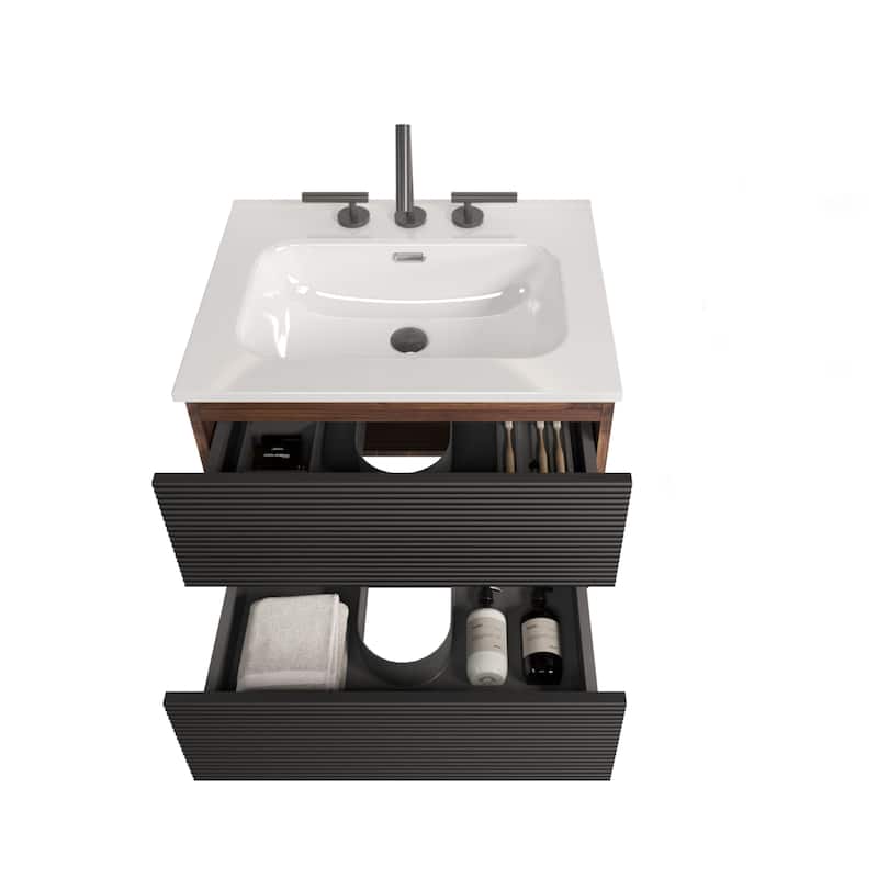 GDFStudio - Gloria Modern Wall-Mounted Floating Bathroom Vanity with Integrated Ceramic Basin & Soft-Close Drawers