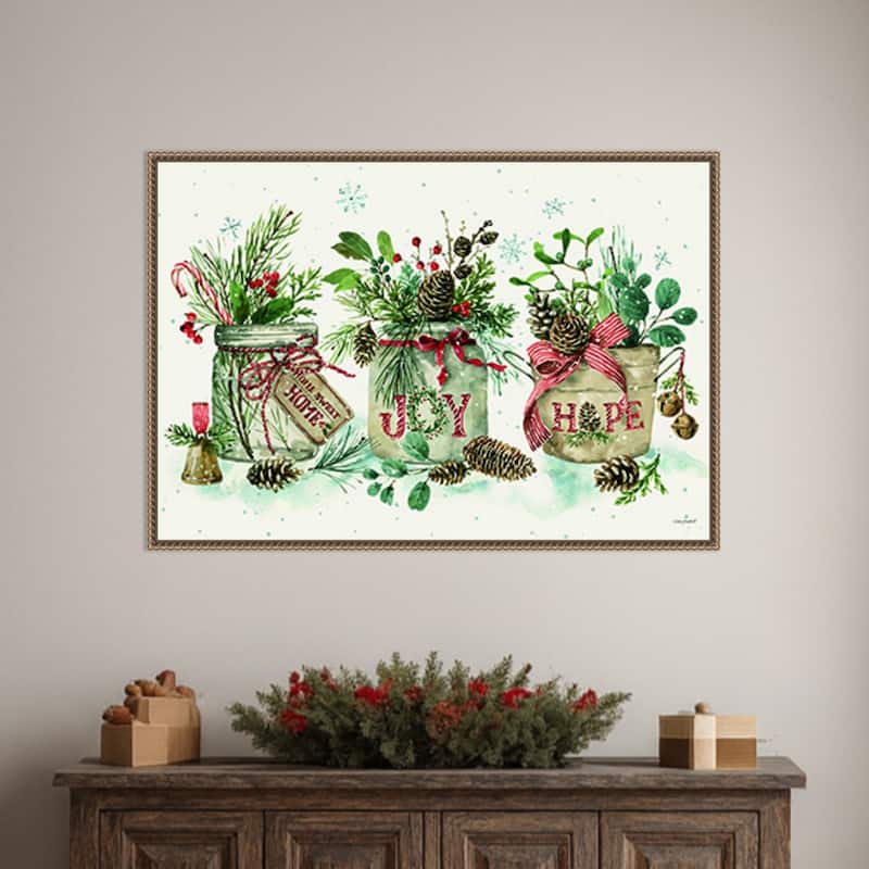 Holiday Spirit I by Lisa Audit (33 x 23 in.), Framed Canvas Wall Art Print - Sylvie Beaded Dark Gold