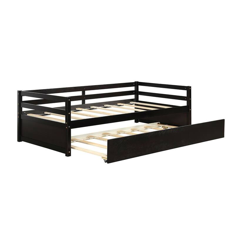 Costway Twin Size Trundle Daybed Wooden Slat Support Mattress Platform