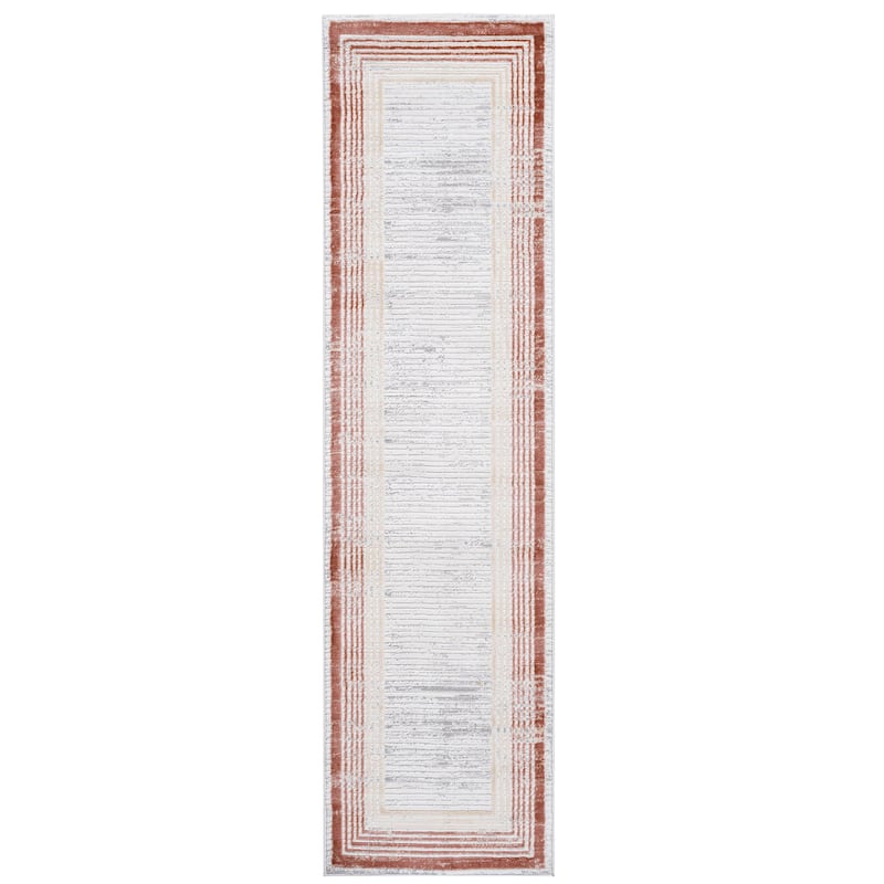 LOOM & LUXE Collection Brown/Ivory/Bordered Non-Shedding Area Rug - 96" D x 26" W x 0.35" H