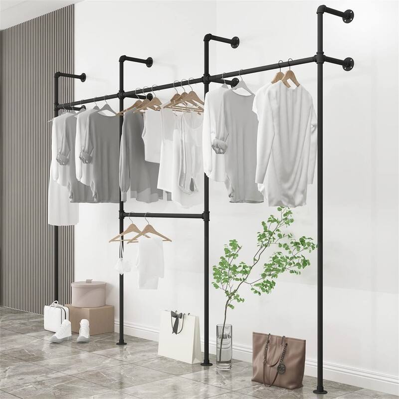 Industrial Pipe Clothing Rack On Wall