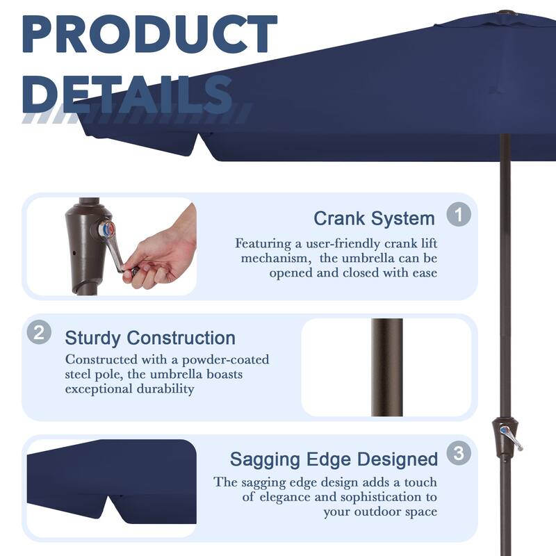 8*10ft Rectangular Patio Market Umbrella with Sagging Edge，UV Risistance,Crank & Tilt