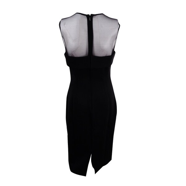 illusion yoke crepe sheath dress