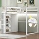 preview thumbnail 4 of 15, Wood Full Size Loft Bed with Built-in Wardrobe and Storage Shelves White