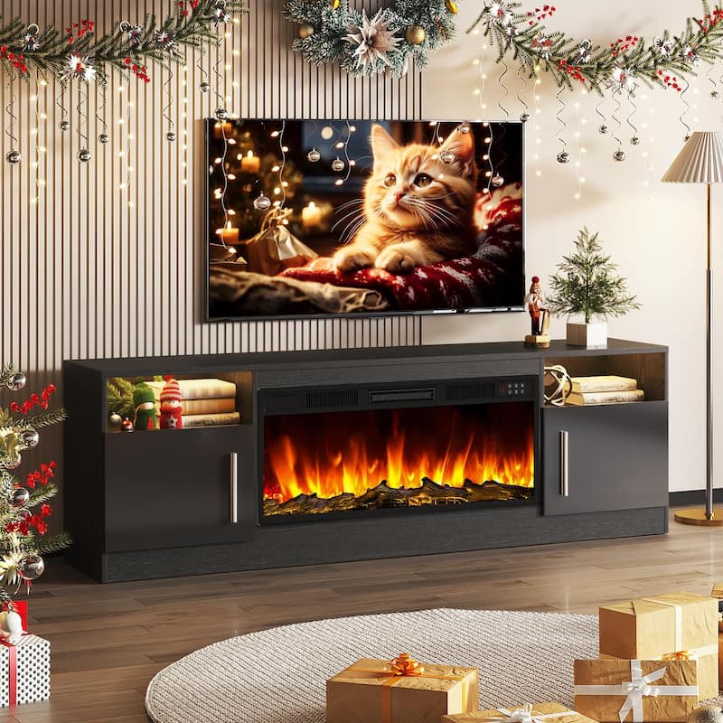 Bossin 70" Fireplace TV Stand with 36" Electric Fireplace, TV Stand for TVs Up to 80", 16 Colors LED Lights/Entertainment Center