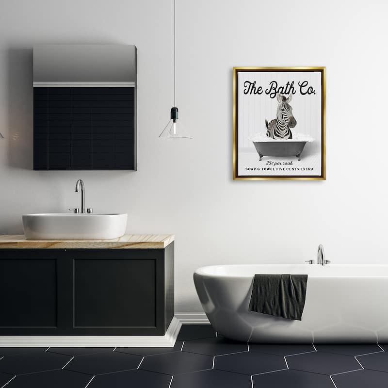 Stupell Zebra in Vintage Tub Framed Floater Canvas Wall Art Design by Lettered and Lined