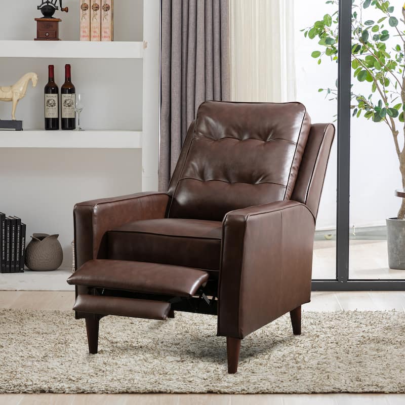 Genuine Leather Pushback Recliner Single Sofa - Brown