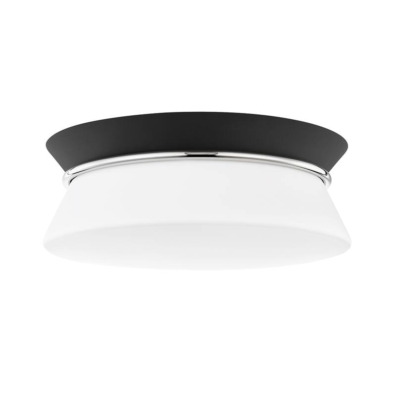 Mitzi by Hudson Valley Cath 1-Light Flush Mount with Opal Etched Glass - Polished Nickel/Black