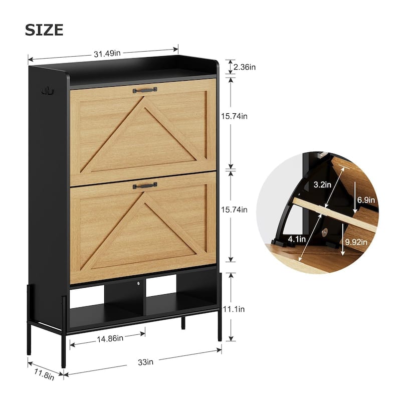Shoe Cabinet with 2 Flip Drawers and Open Shelves