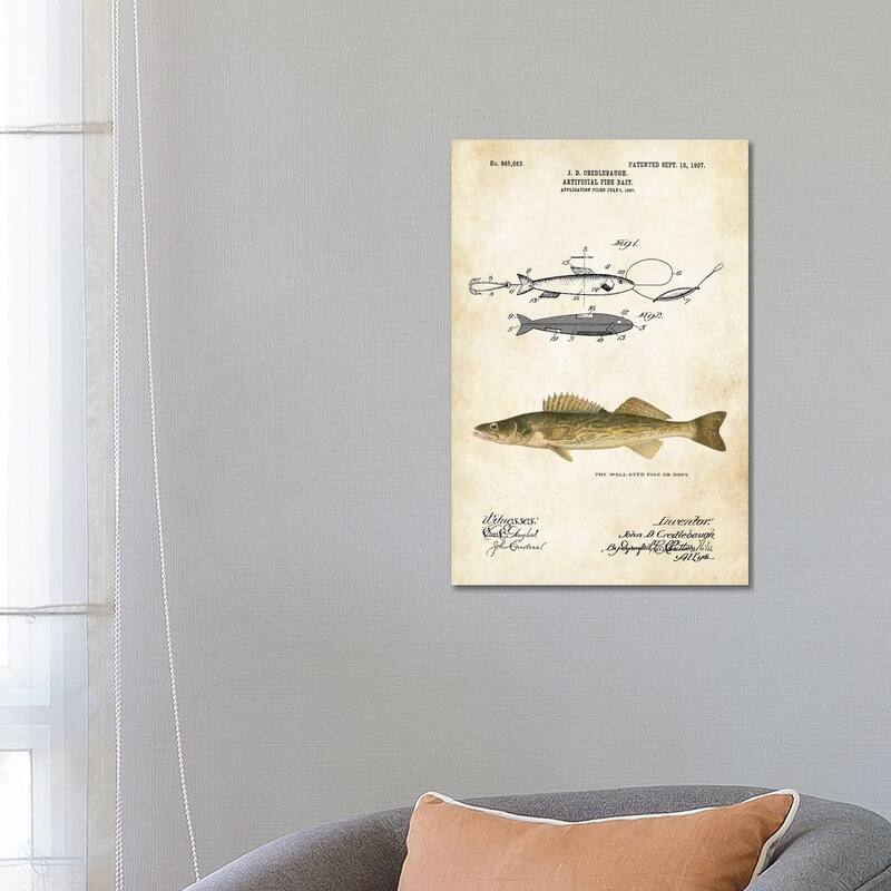 iCanvas "Walleye Dory Fishing Lure" by Patent77 Canvas Print - 26x18x1.5