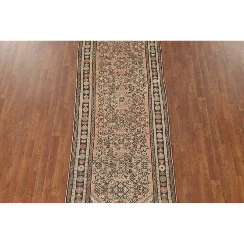 Hamedan Persian Vintage Runner Rug Hand-Knotted Wool Carpet - 3'5" x 9'11"