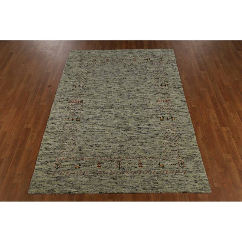 Hand Knotted Oriental 100% Wool Carpet Tribal Animal Pictorial Green Gabbeh Area Rug - 7' 7'' X 5' 3''