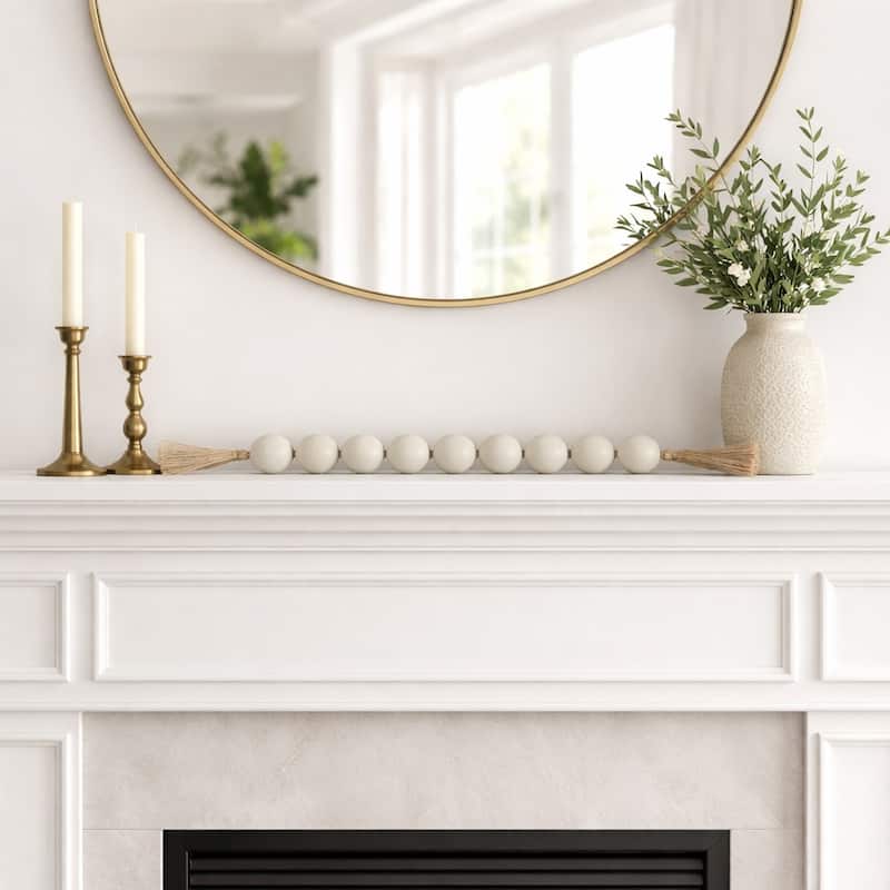 Decorative Beaded Garland with Tassels Ends - 44", Green & Brown