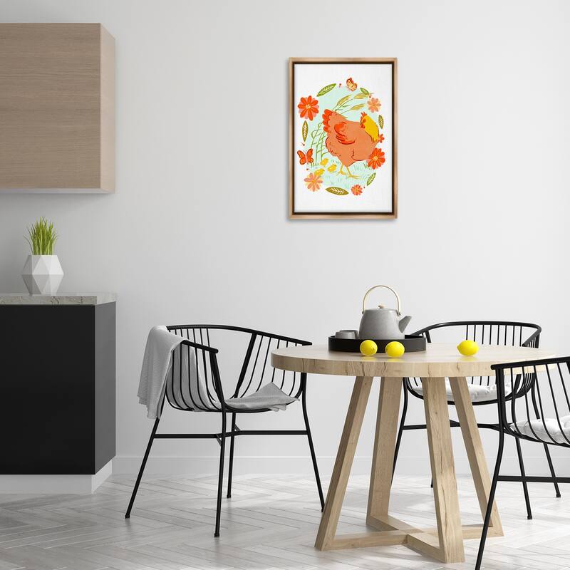 Stupell Hen & Chicks Circular Florals Framed Floater Canvas Wall Art Design By Hannah Moren