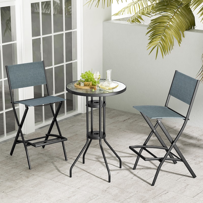 28 Inch Set of 2 Folding Bar Stools with Metal Frame and Footrest for Patio Balcony or Garden Use - 18" x 22.5" x 40"