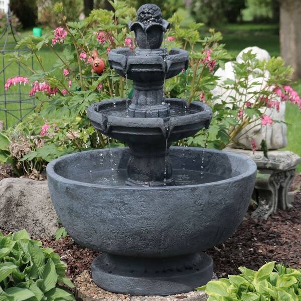 slide 2 of 10, 3-Tier Budding Fruition Outdoor Water Fountain Backyard Feature - 34"