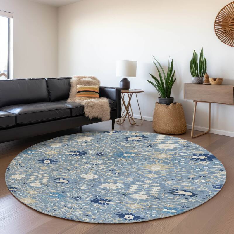 Premium Washable Super Soft Traditional Oushak Mayfield Rug - Denim - 8' x 8'
