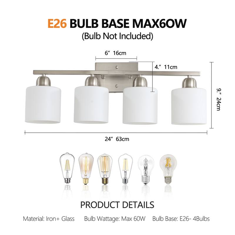 Bathroom Light Fixtures, 4-Light Modern Vanity Light Over Mirror, Wall Sconces with Frosted Glass Shades(Bulbs Not Included)