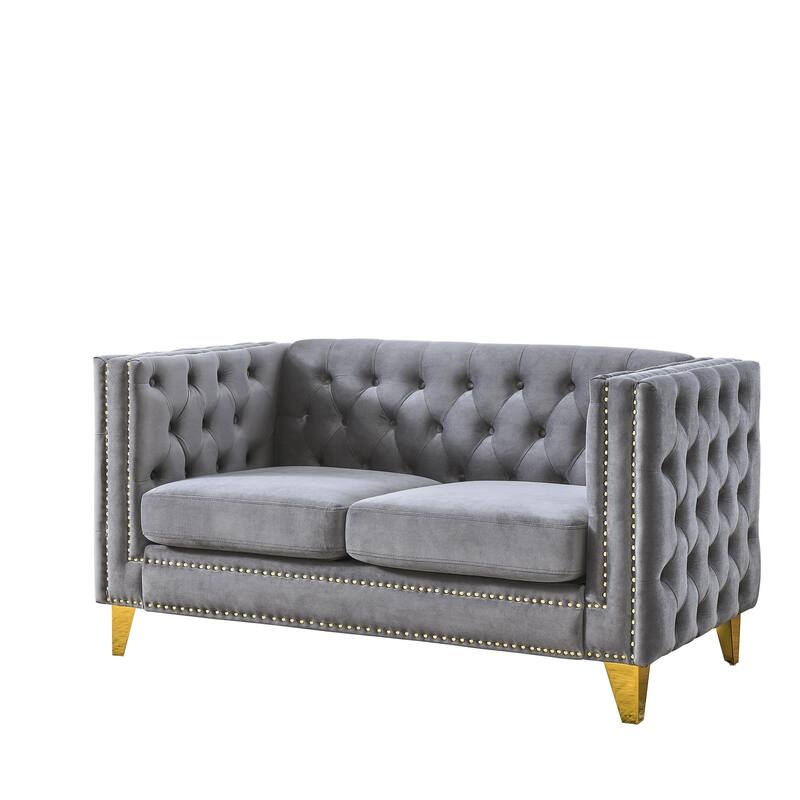 2-Pieces 5-Seat Velvet Sectional Sofa Set (3-Seater + 2-Seater) with Spring Cushions & Metal Legs