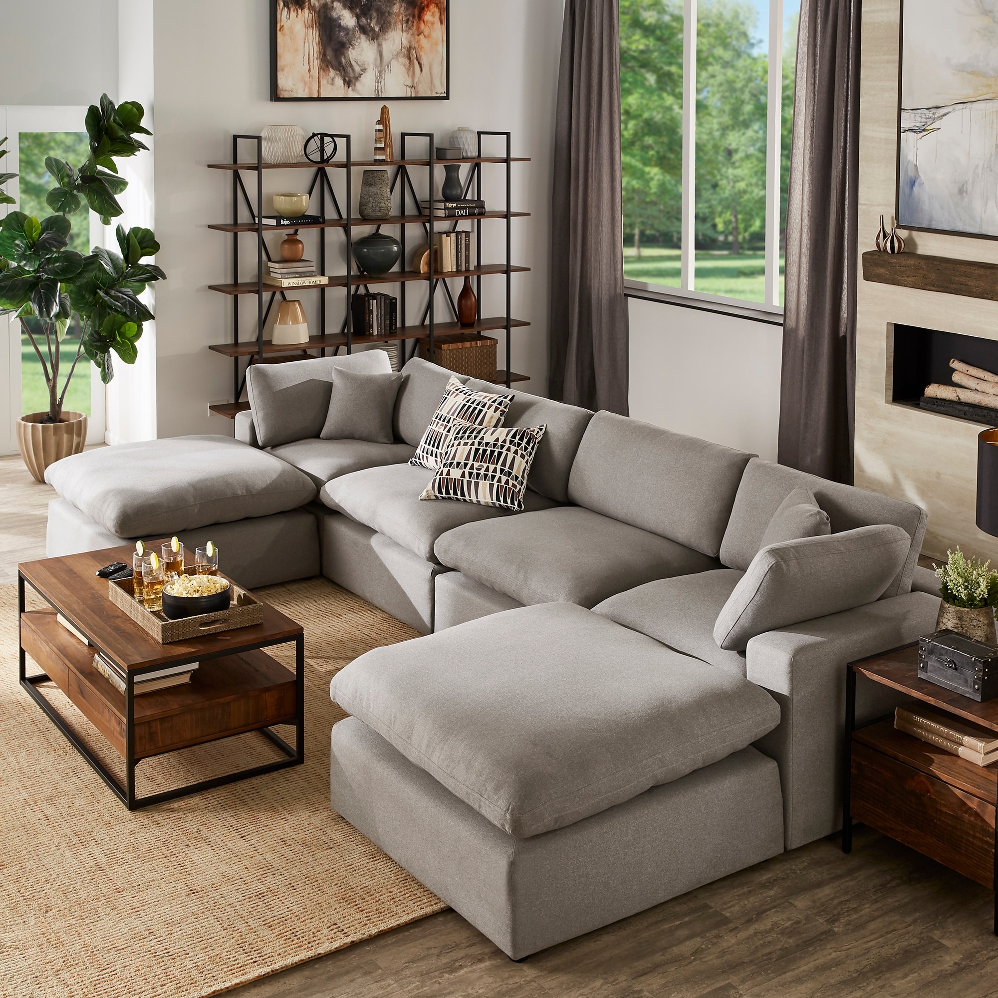 iNSPIRE Q Modern Anka Grey Linen Down Fill U-shaped Sectional Sofa