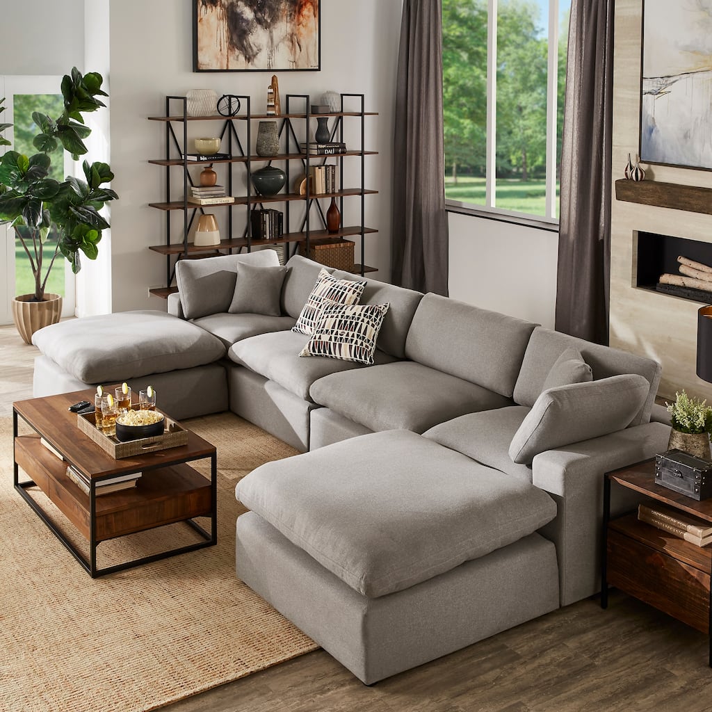 Anka Grey Linen Down Fill U-shaped Sectional Sofa by iNSPIRE Q Modern