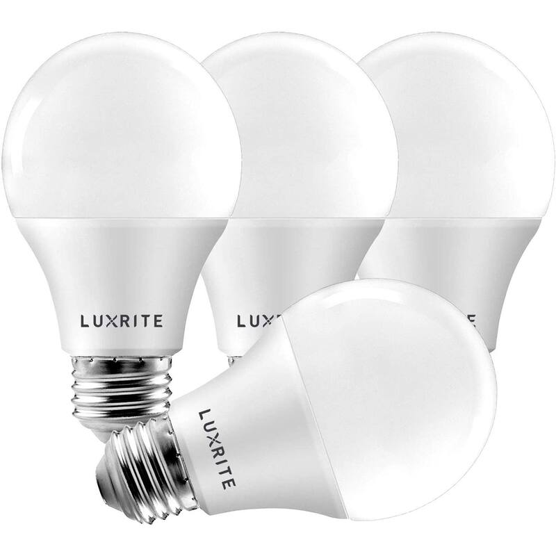 Luxrite A19 LED Light Bulb 60W Equivalent, Dimmable, 800 Lumens, Enclosed Fixture Rated, Energy Star, E26 Base (4 Pack) - 3000K (Warm White)