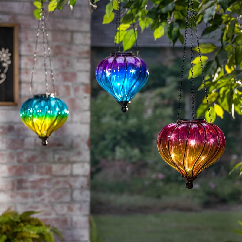 5.9 in Solar Lit Hand Blown Glass Luminary Set of 3