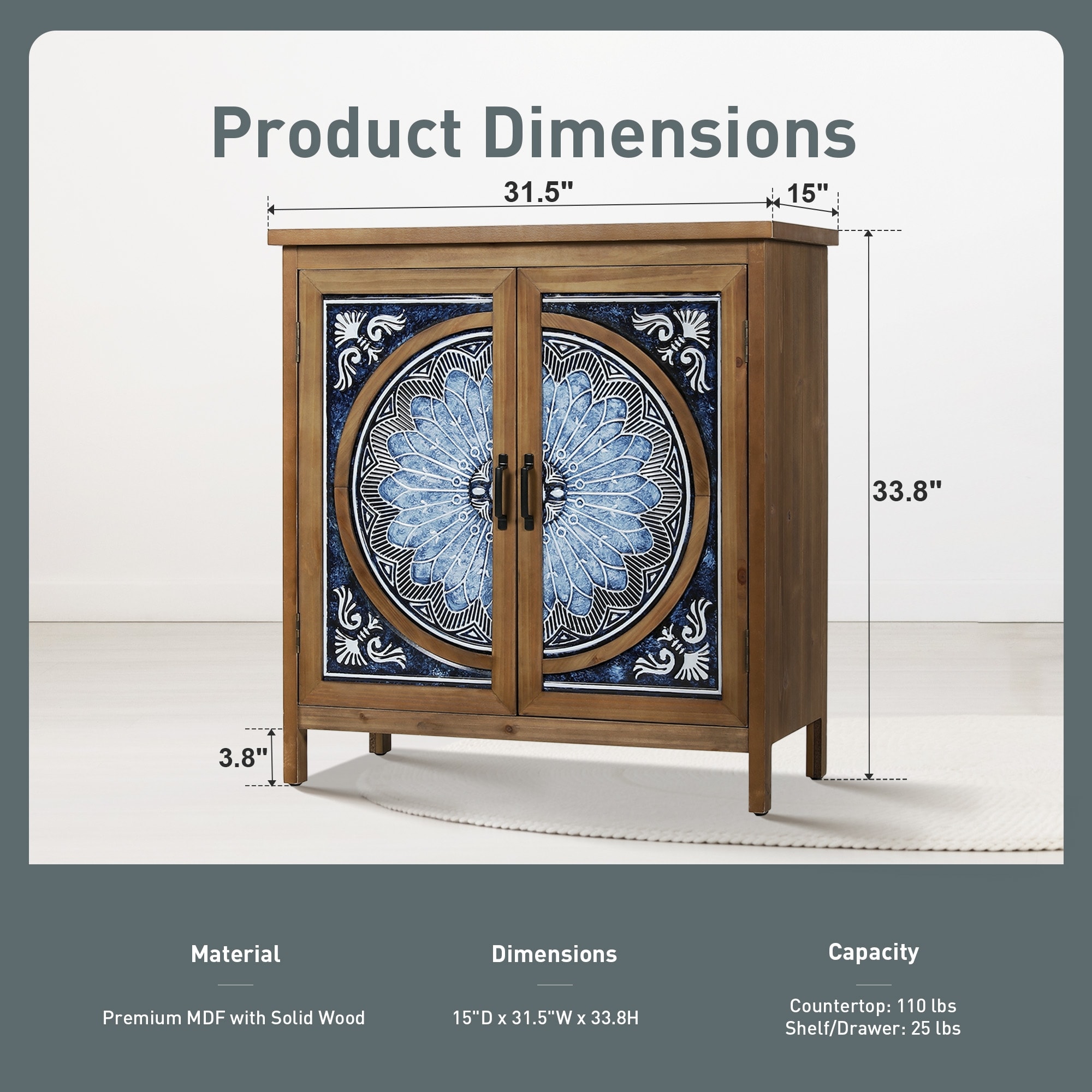 Vintage Storage Accent Cabinets for Bedroom Living Room Small