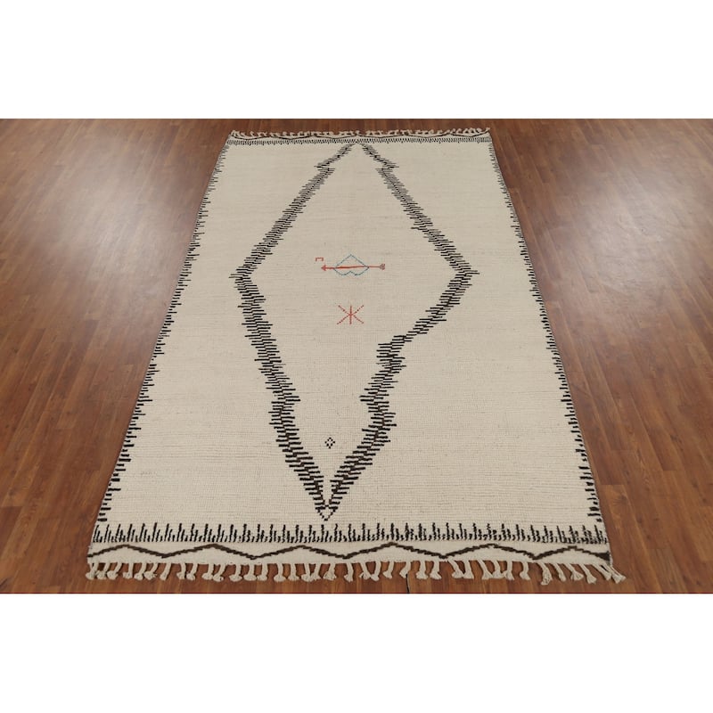 Moroccan Oriental Area Rug Hand-Knotted Wool Carpet - 6'0"x 9'9"