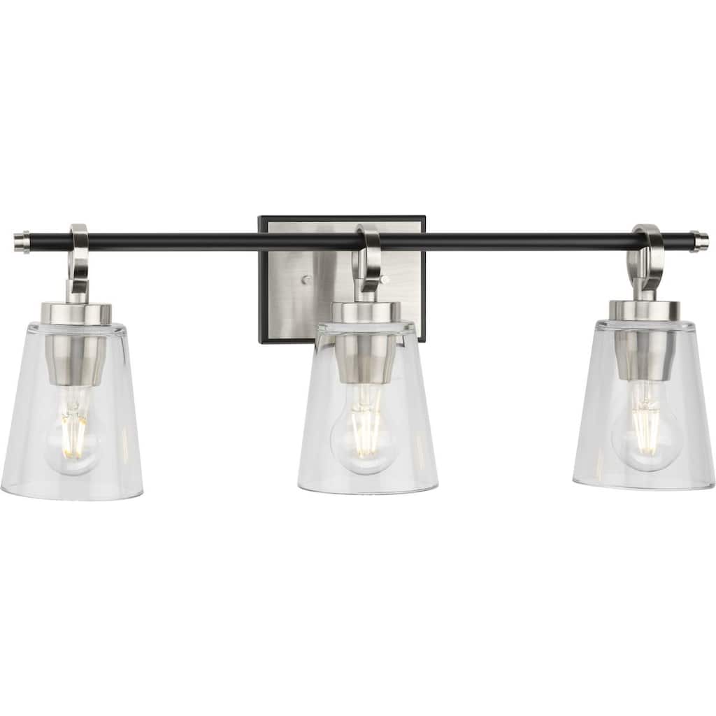 Cassell Collection Three-Light Brushed Nickel Matte Black Luxe Industrial Bath & Vanity Light - 24.12 in x 6.62 in x 9.12 in