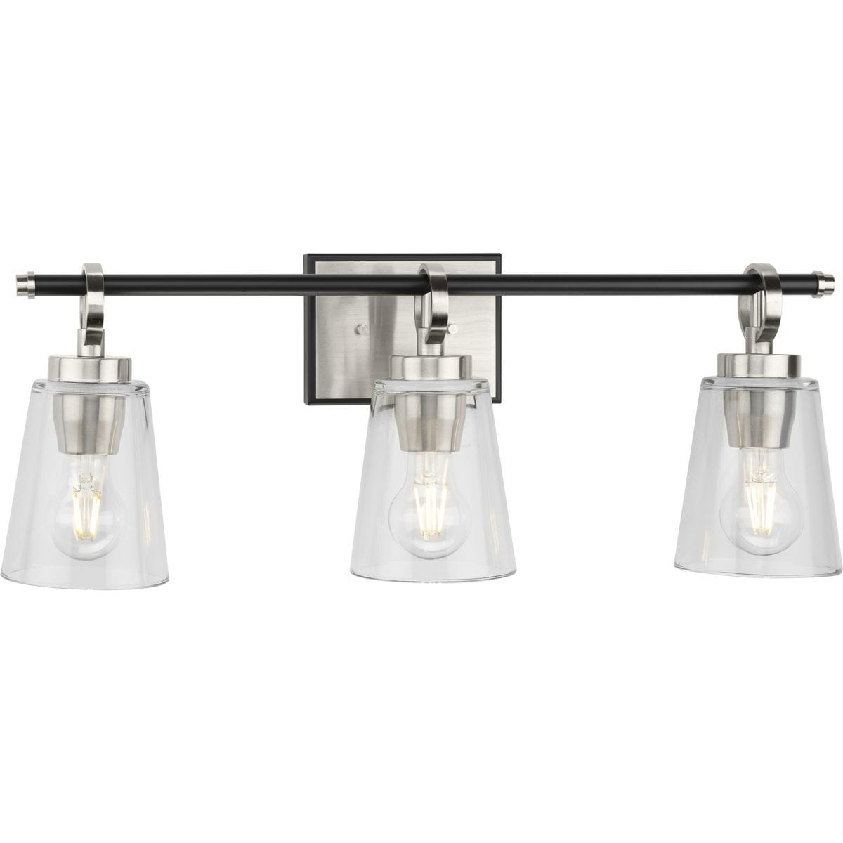 Cassell Collection Three-Light Brushed Nickel Matte Black Luxe Industrial Bath & Vanity Light - 24.12 in x 6.62 in x 9.12 in