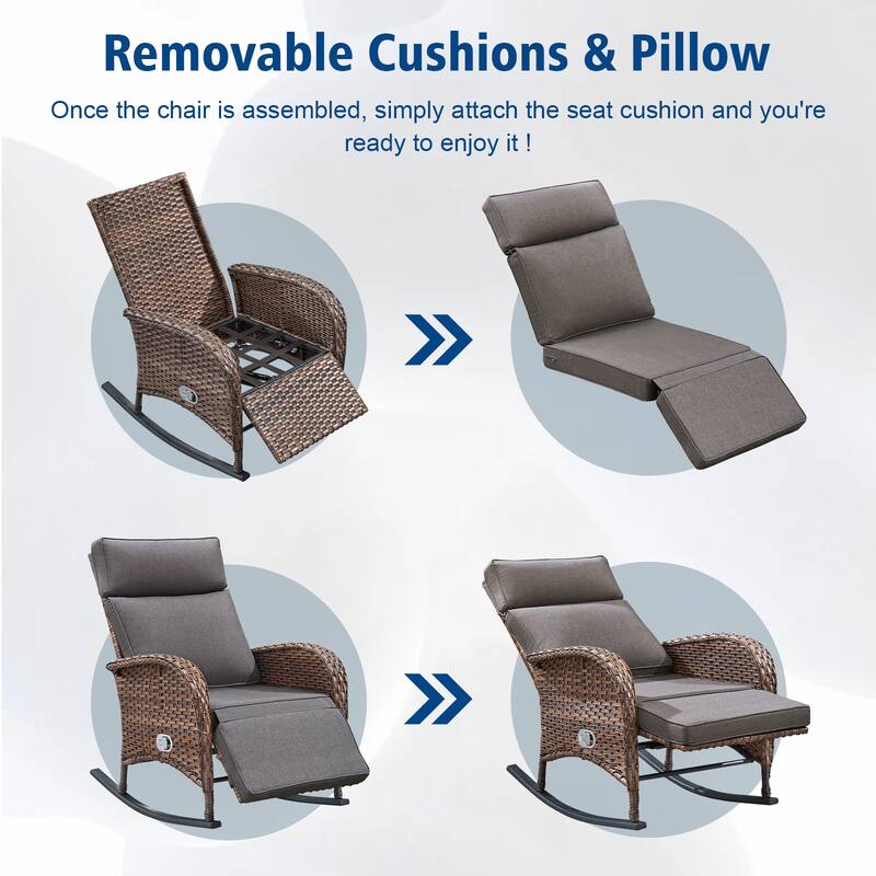 Pocassy Patio Rocker Chaise Lounge Chairs with Adjustable Backrest Set.