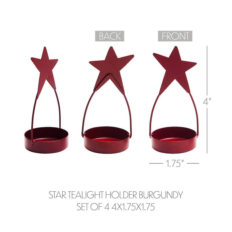 Star Tealight Holder Burgundy Set of 4 4x1.75x1.75 - N/A