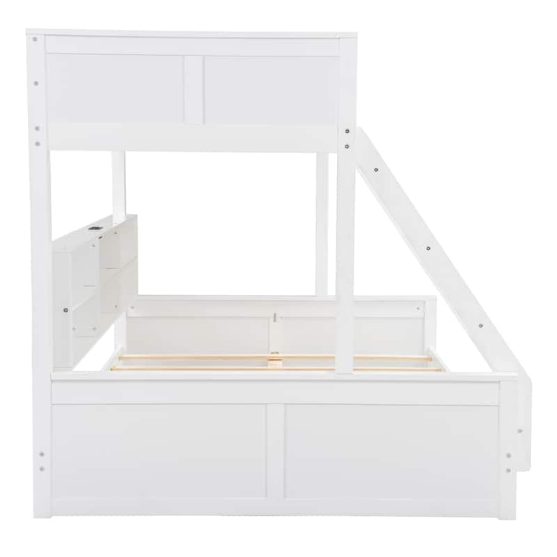 Wooden Bunk Bed with Charging Station & Storage Cabinets